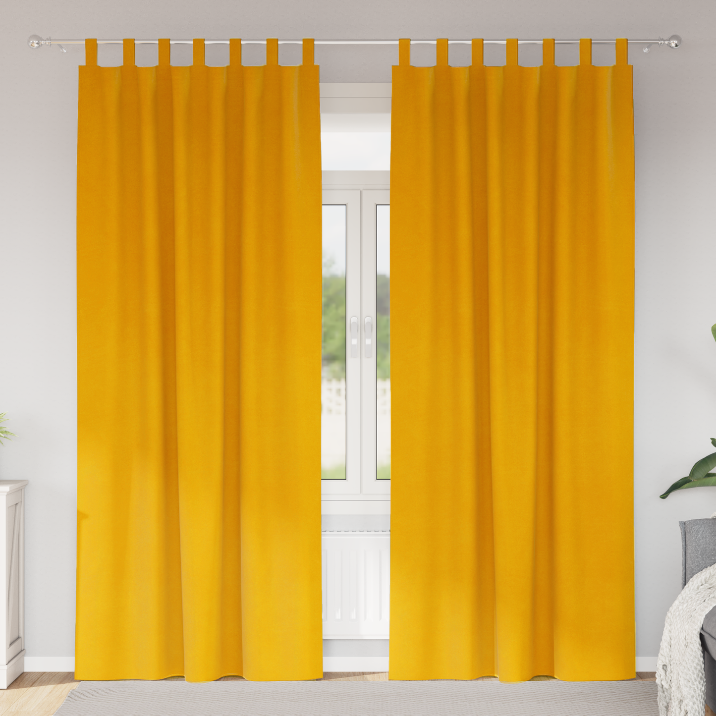 Mørklægningsgardiner Med Hænge Løkker 2 Stk Sennepsgul Velour