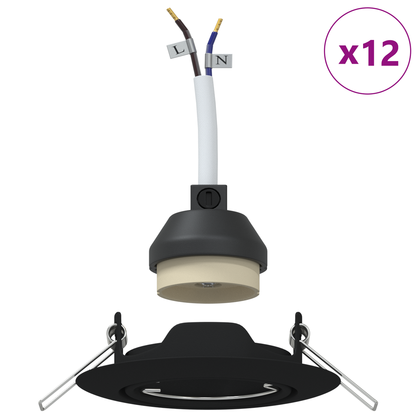 Indbygningsspot 12 Stk Runde Gu10 Sort Ø90 Mm Stål