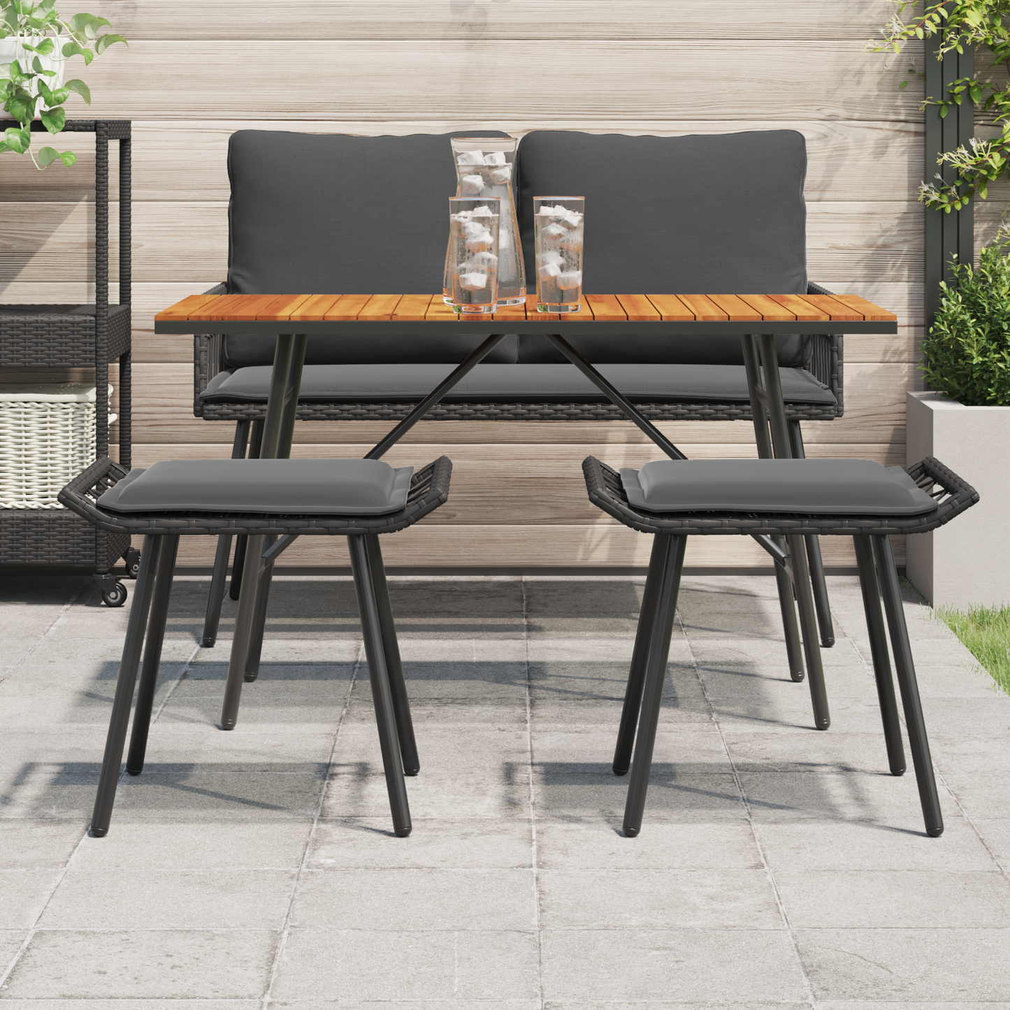 Havefodskammel Med Pude 2 Dele Grå 50 X 40 X 45Cm Polyester