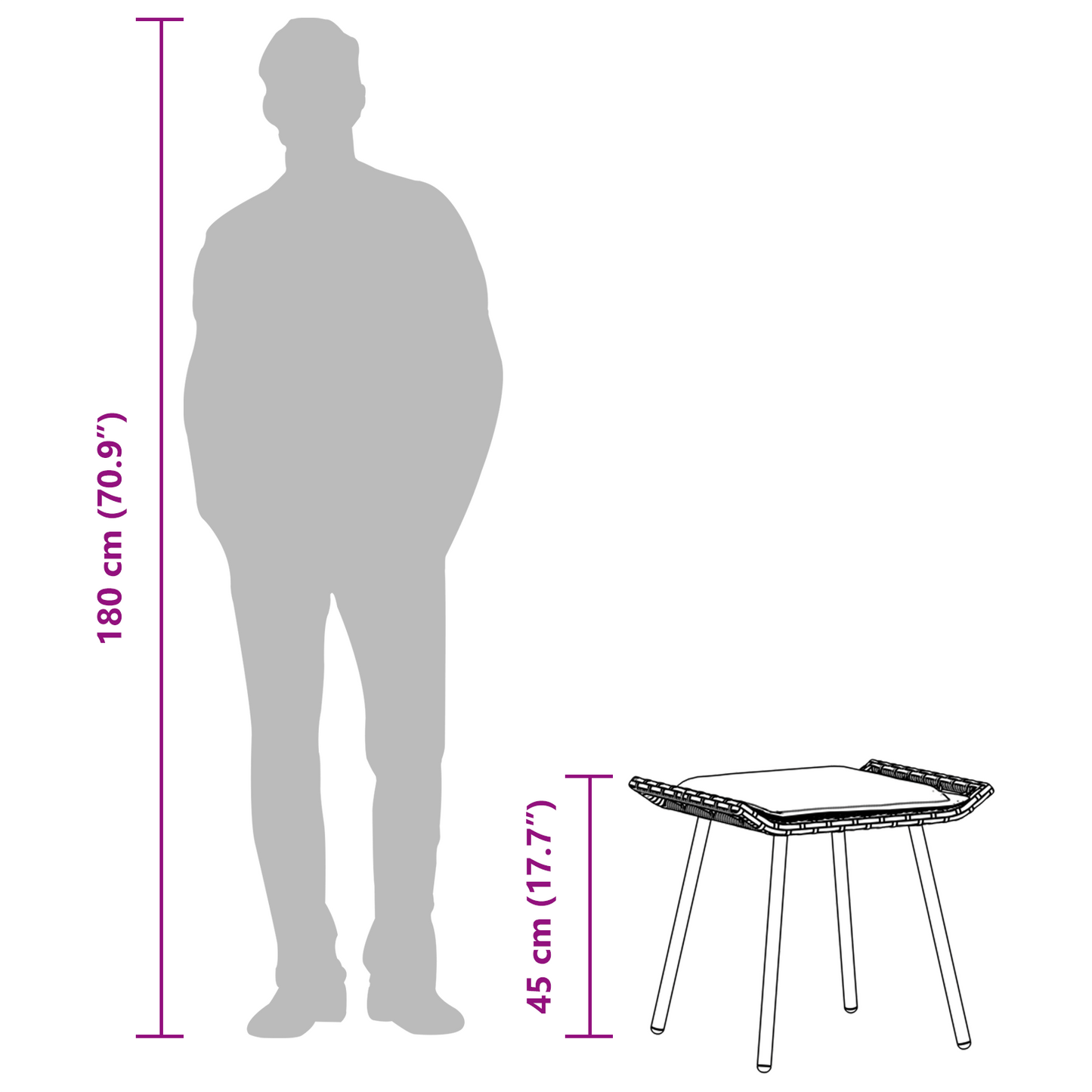 Havefodskammel Med Pude 2 Dele Grå 50 X 40 X 45Cm Polyester