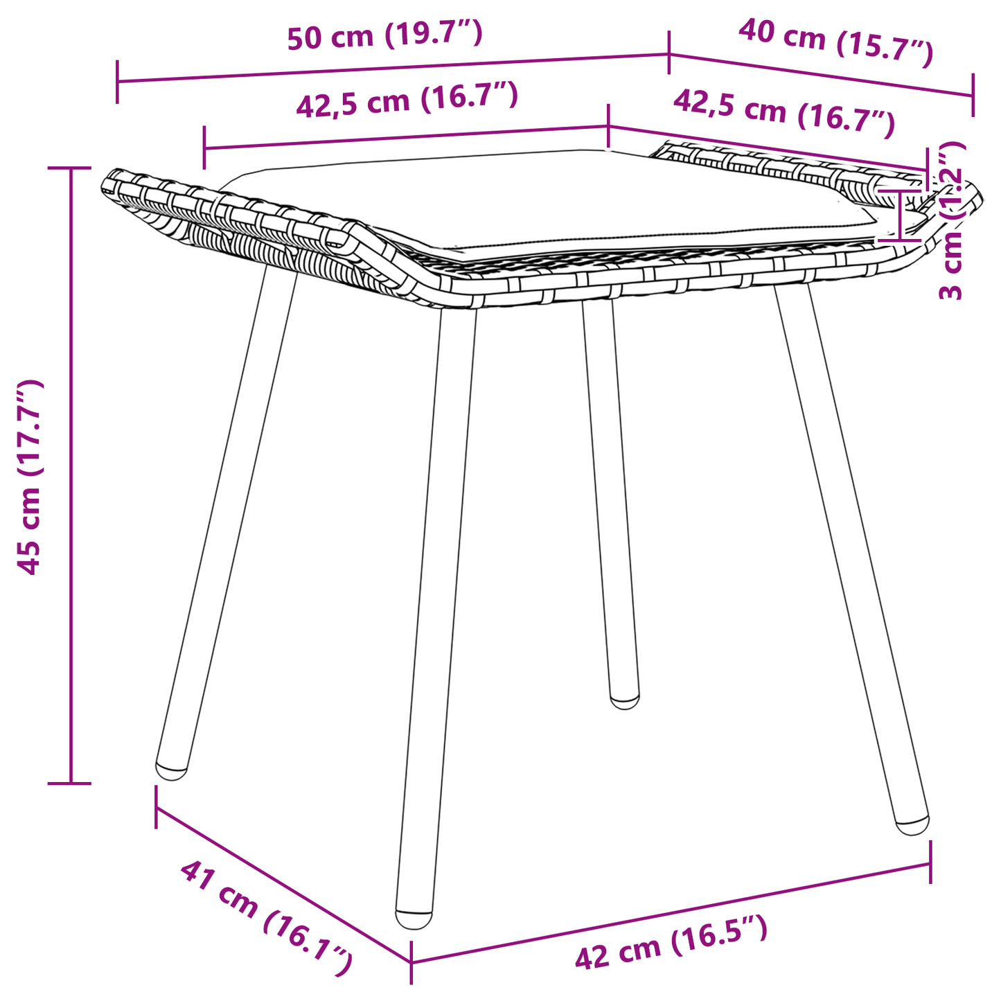Havefodskammel Med Pude 2 Dele Brun 50 X 40 X 45Cm Polyester