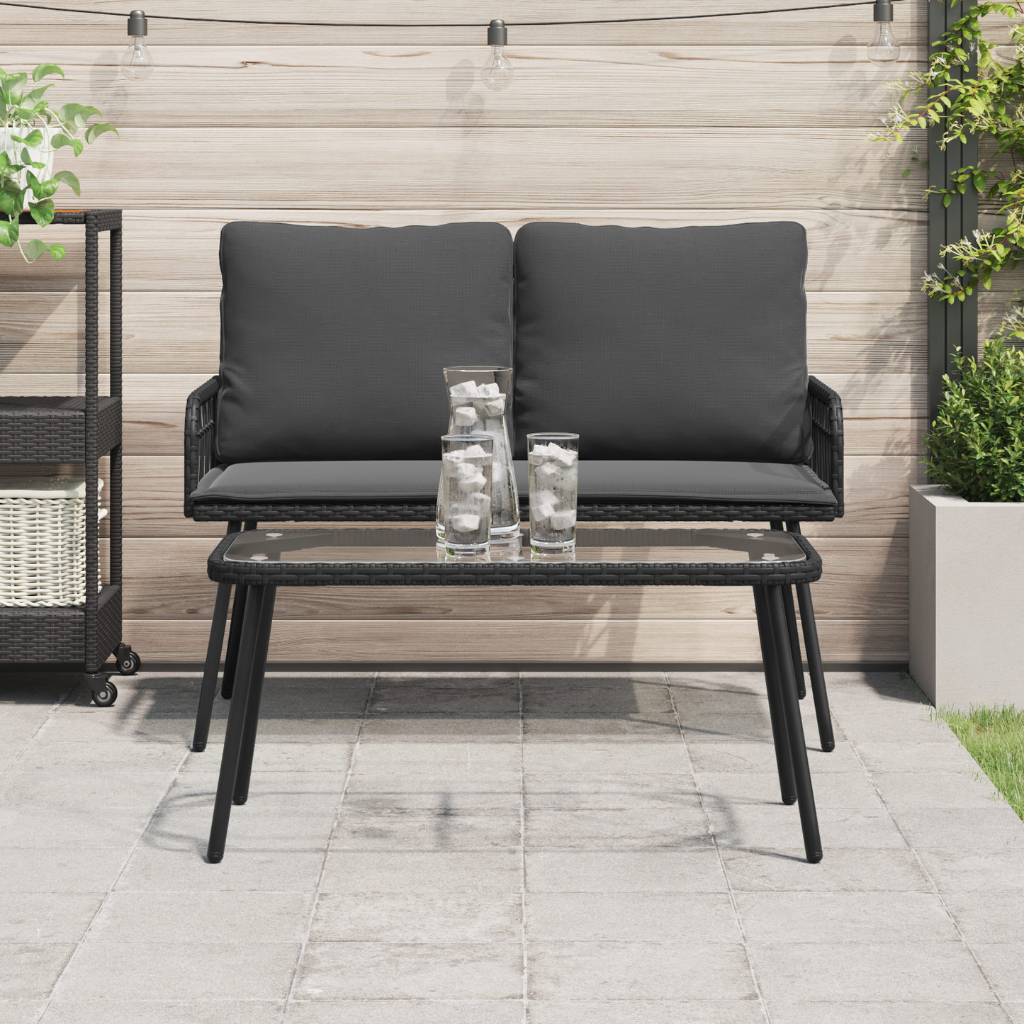 Kaffebord Sort 90X45X42 Cm Polyrattan