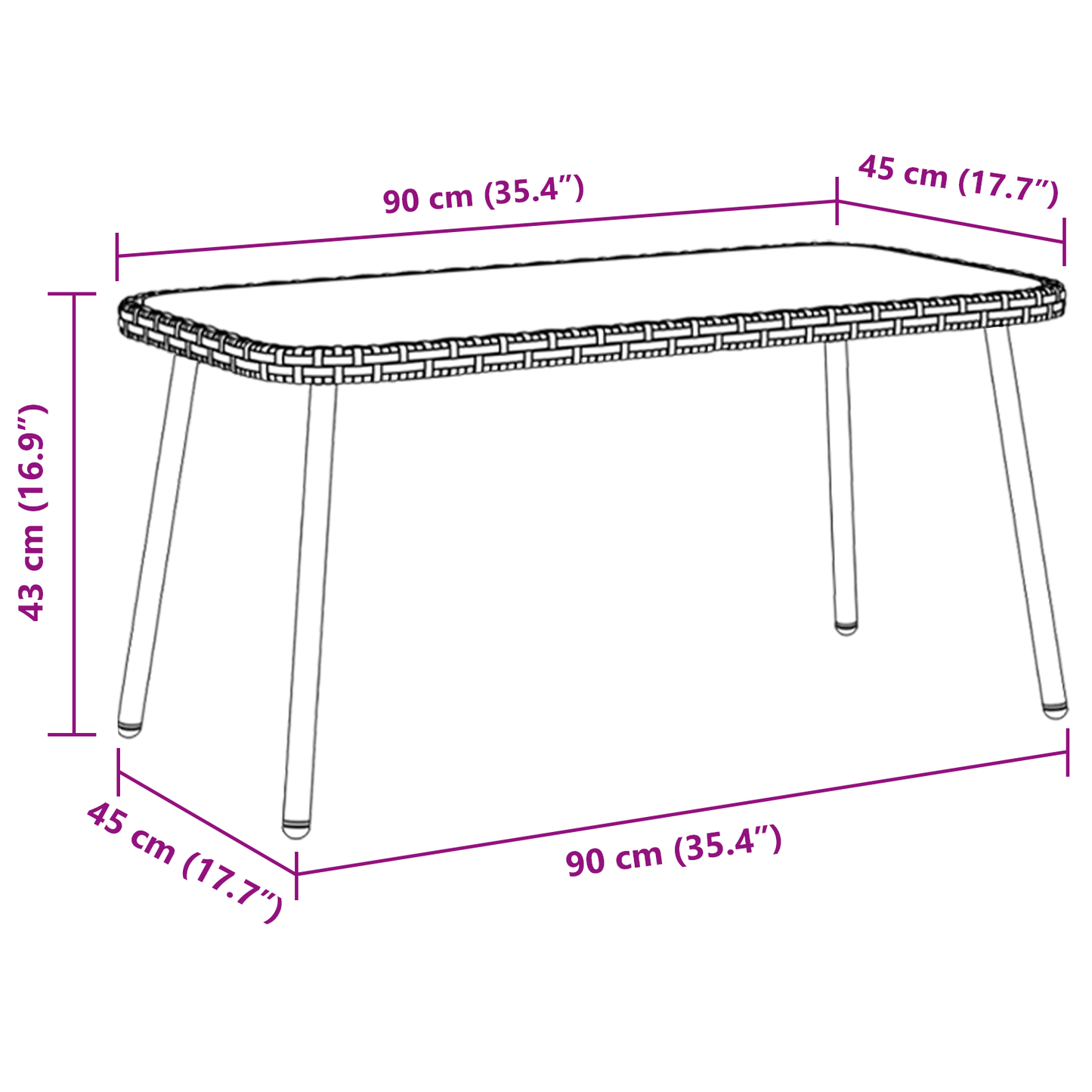 Kaffebord Sort 90X45X42 Cm Polyrattan