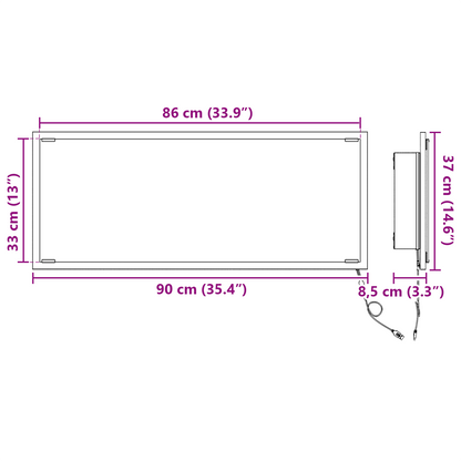 Spejl Med Spejl Grå Sonoma-Eg 90 X 8.5 X 37 Cm Konstrueret Træ