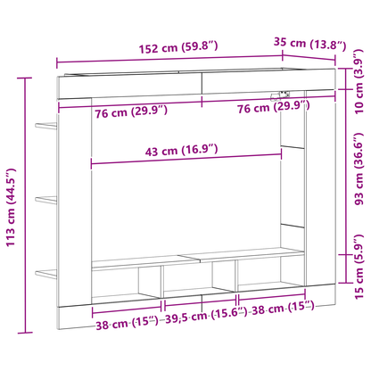 Tv-Skab Vægmonteret Sort Eg 152 X 22 X 113 Cm Konstrueret Træ