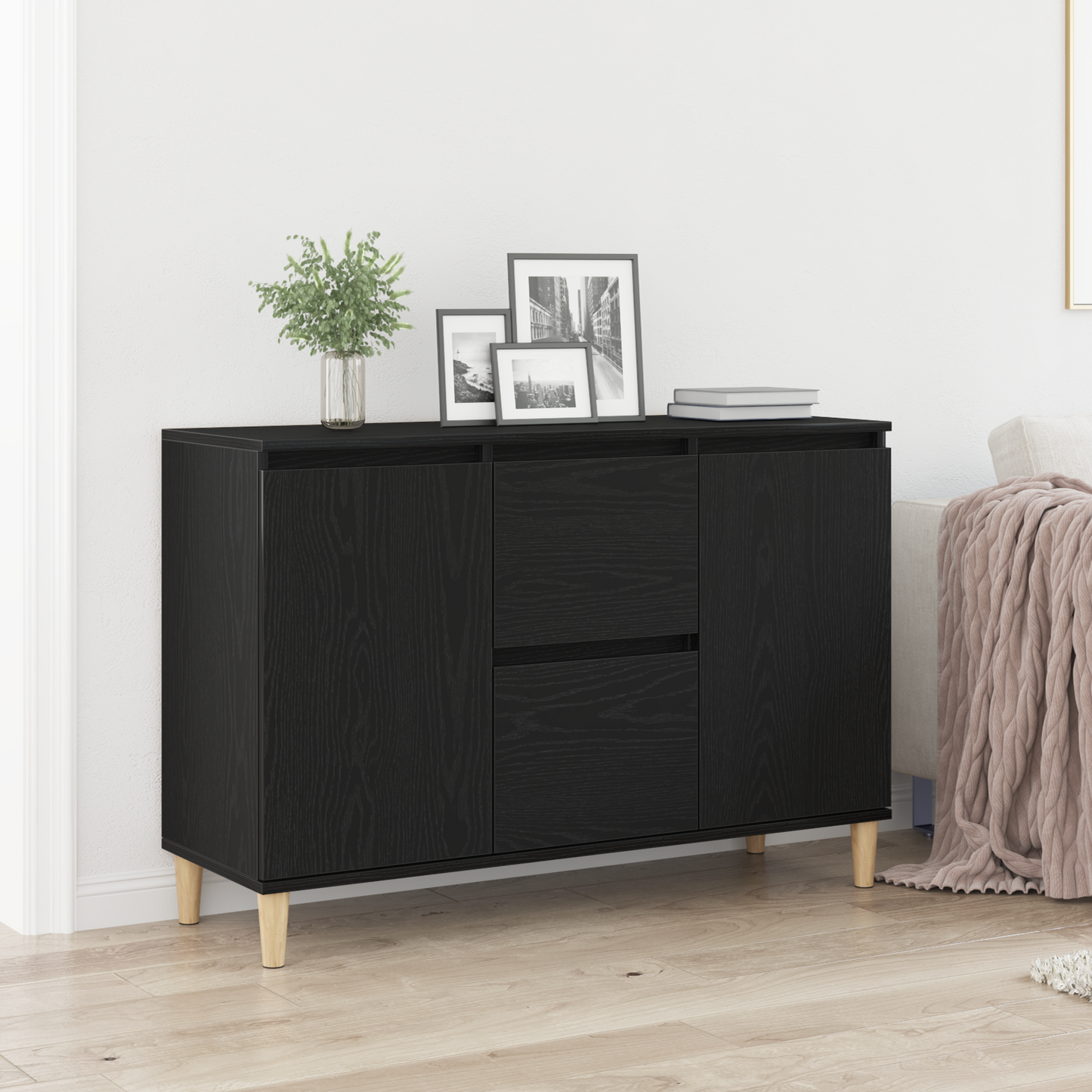 Sideboard Med Skuffe Sort 101 X 35 X 60 Cm Konstrueret Træ