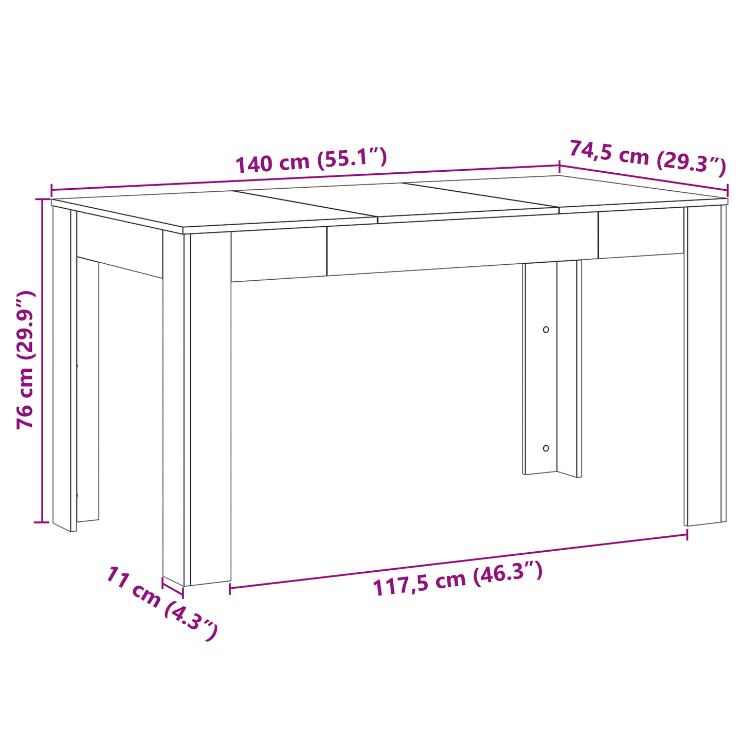 Spisebord I Sort Eg 140X74,5X76 Cm - Ingeniørtræ