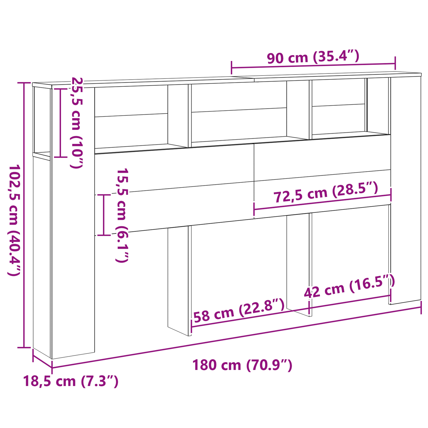 Hovedgærde Skab I Sort Eg - 180X18.5X102.5 Cm