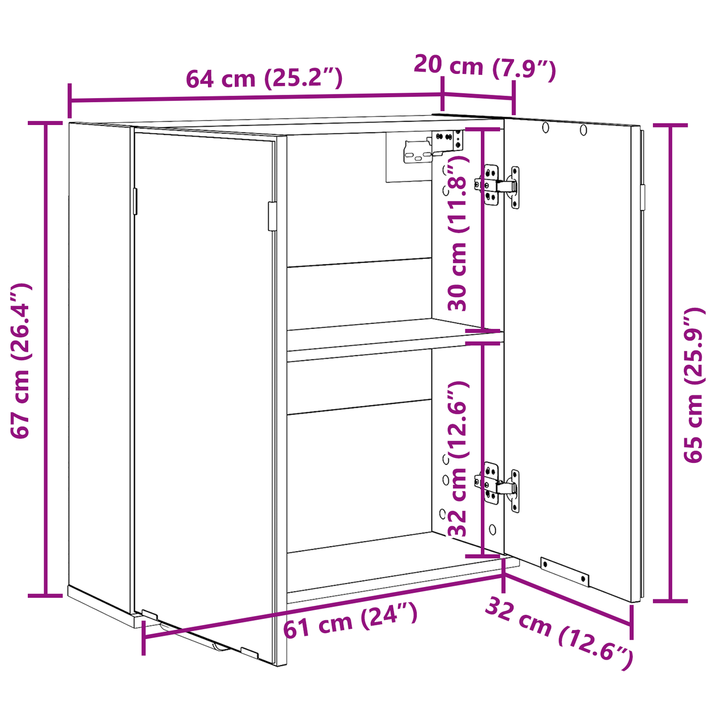 Badeværelsesskab Med Spejl Med Hylde Sort Eg 64 X 20 X 67 Cm