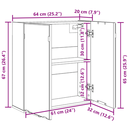 Badeværelsesskab Med Spejl Med Hylde Sort Eg 64 X 20 X 67 Cm