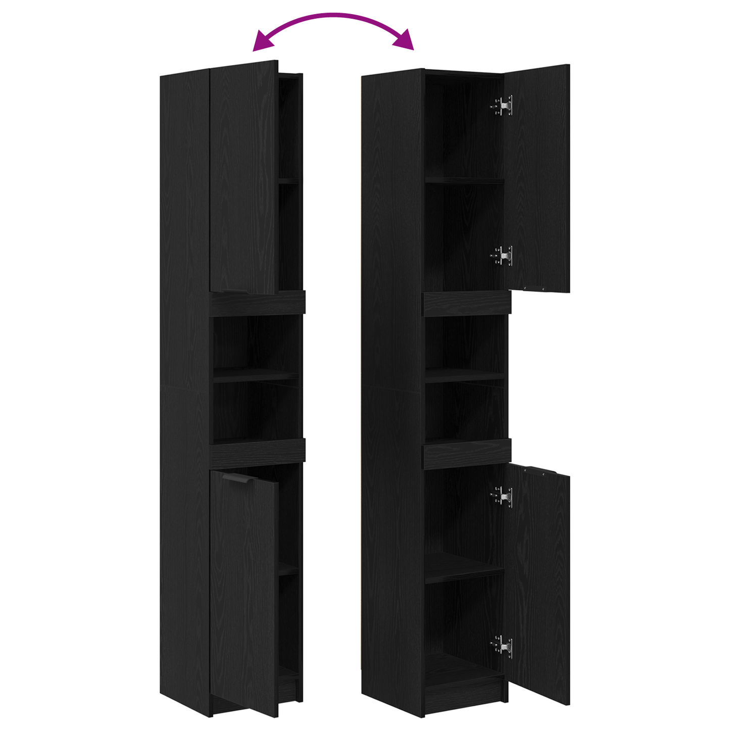 Badeværelsesskab Sort Eg 32 X 34 X 188.5 Cm Konstrueret Træ