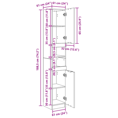 Badeværelsesskab Sort Eg 32 X 34 X 188.5 Cm Konstrueret Træ