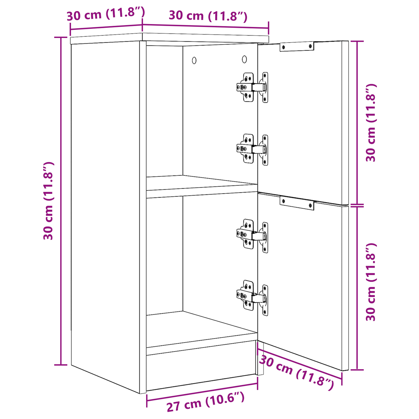 Sideboard 2 Dele Sort Eg 30 X 30 X 70 Cm Konstrueret Træ