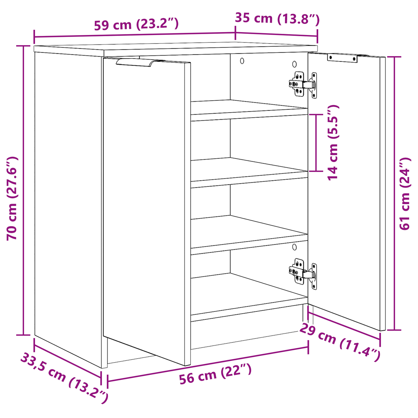 Skoskab Sort Eg 59X35X70 Cm Konstrueret Træ