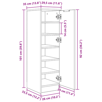 Skoskab Sort Eg 29,5X35X100,5 Cm Lavet Af Konstrueret Træ