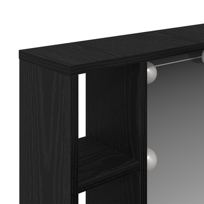 Led Spejlskab - Sort Eg - 76X15X55 Cm - Lavet Af Konstrueret Træ
