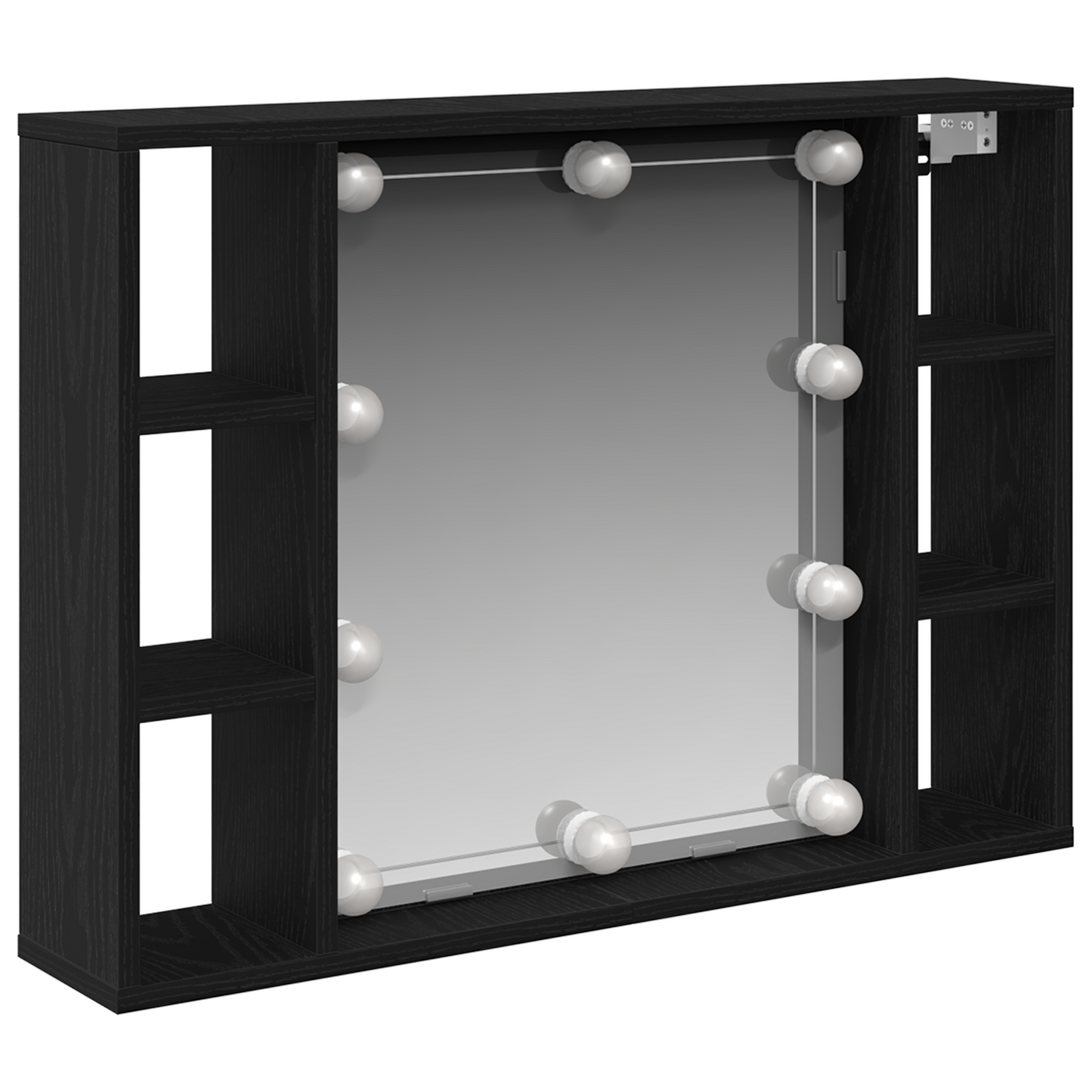 Led Spejlskab - Sort Eg - 76X15X55 Cm - Lavet Af Konstrueret Træ