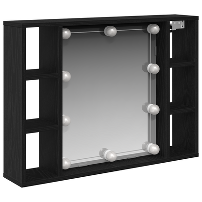 Led Spejlskab - Sort Eg - 76X15X55 Cm - Lavet Af Konstrueret Træ
