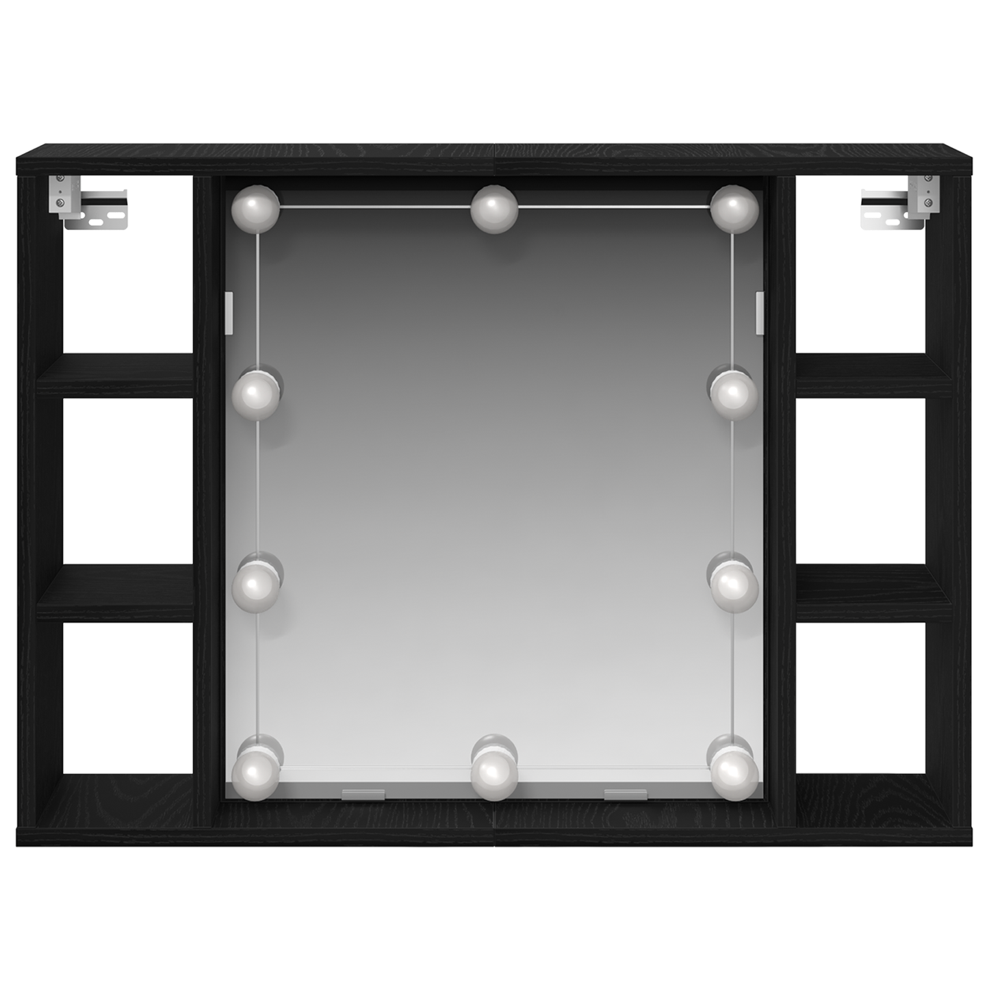 Led Spejlskab - Sort Eg - 76X15X55 Cm - Lavet Af Konstrueret Træ