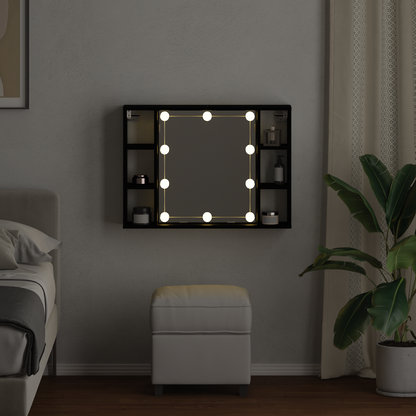 Led Spejlskab - Sort Eg - 76X15X55 Cm - Lavet Af Konstrueret Træ
