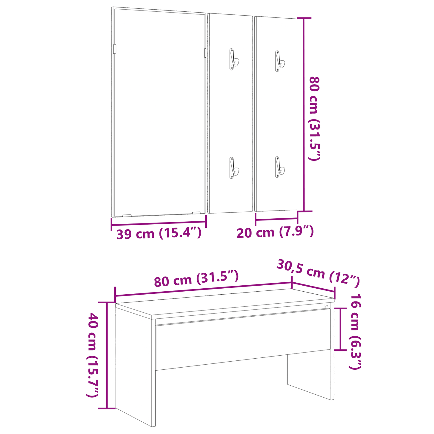 Entrémøbelsæt 4 Dele Sort Eg 80 X 30.5 X 40 Cm Konstrueret Træ