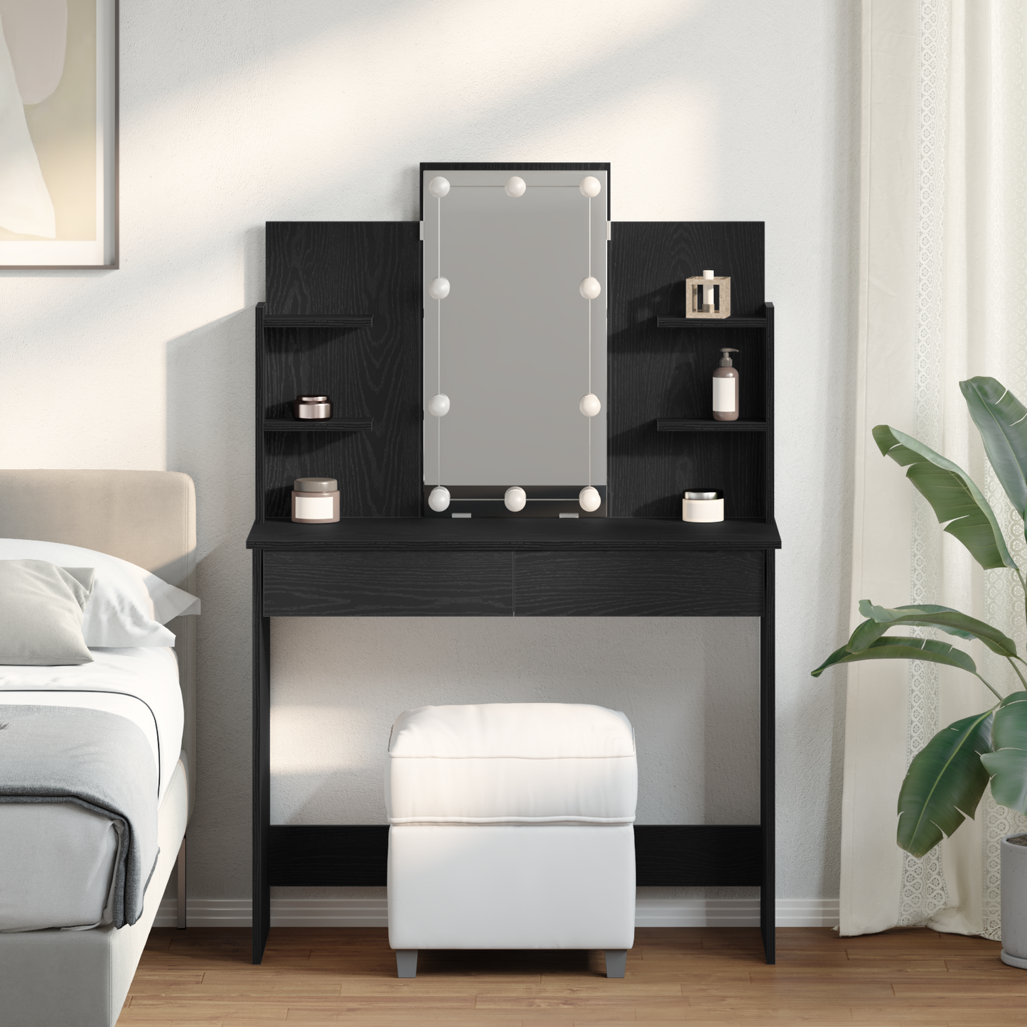 Klædeskab Med Skuffe Sort Eg 96 X 40 X 142 Cm Konstrueret Træ