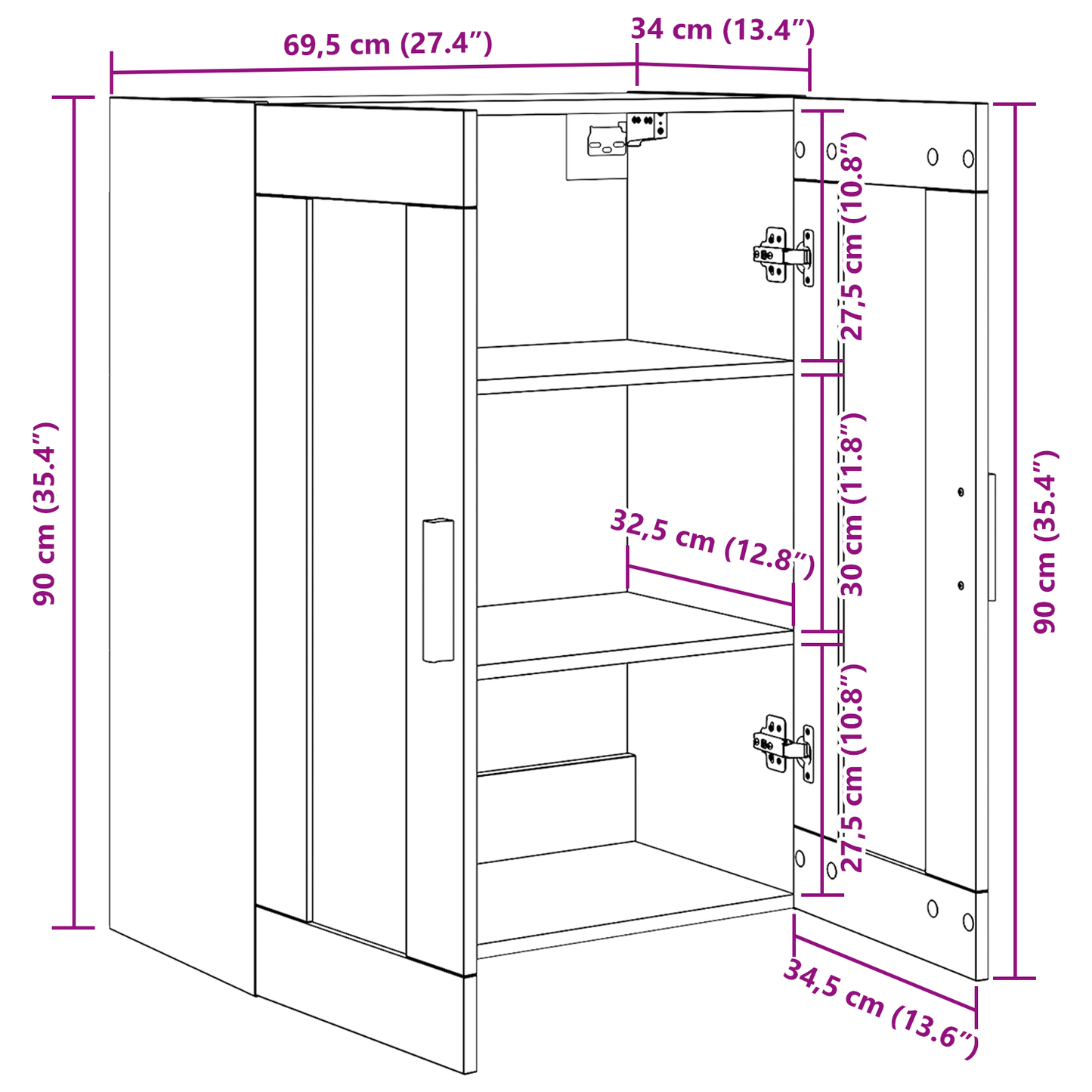 Vægskab Sort Eg 69.5 X 34 X 90 Cm