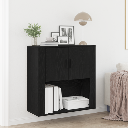 Vægskab Sort Egetræ 80X33X80 Cm Konstrueret Træ