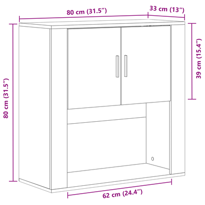 Vægskab Sort Egetræ 80X33X80 Cm Konstrueret Træ