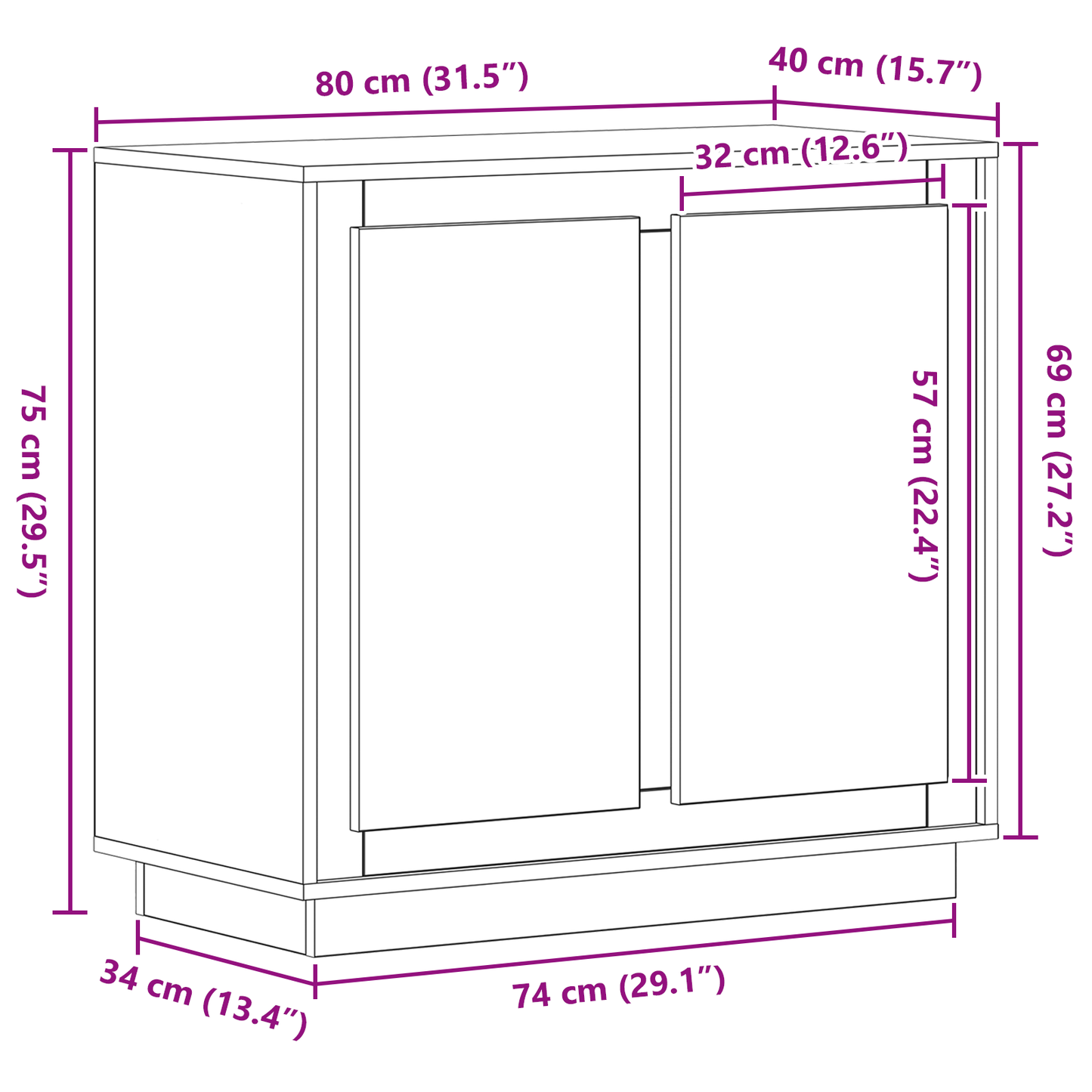 Moderne Buffet Sideboard Sort Eg 80 X 34 X 75 Cm