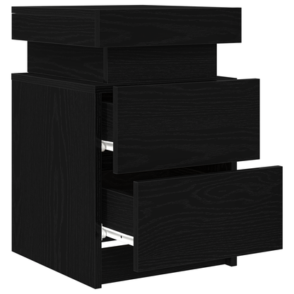 Sengebord Med Led-Lys Sort Eg 35X39X55 Cm