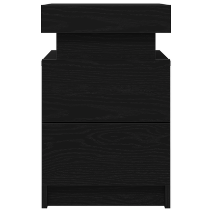 Sengebord Med Led-Lys Sort Eg 35X39X55 Cm