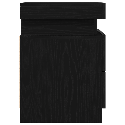 Sengebord Med Led-Lys Sort Eg 35X39X55 Cm