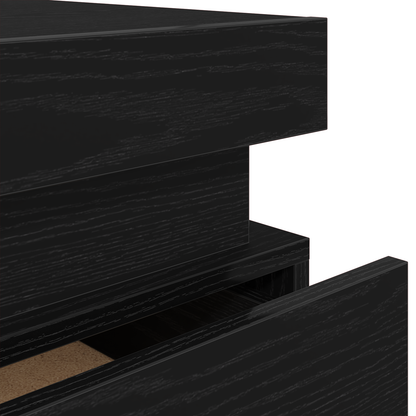 Sengebord Med Led-Lys 2 Stk Sort Eg 35X39X55 Cm
