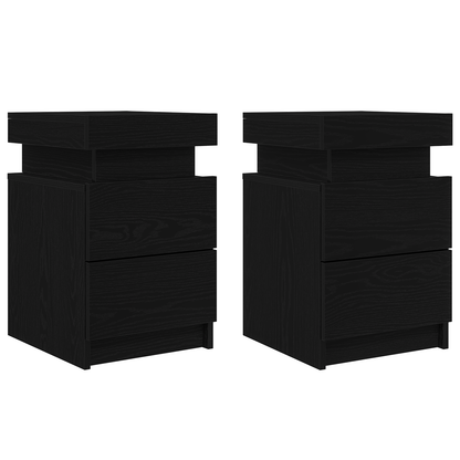 Sengebord Med Led-Lys 2 Stk Sort Eg 35X39X55 Cm