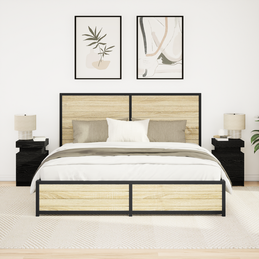 Sengebord Med Led-Lys 2 Stk Sort Eg 35X39X55 Cm