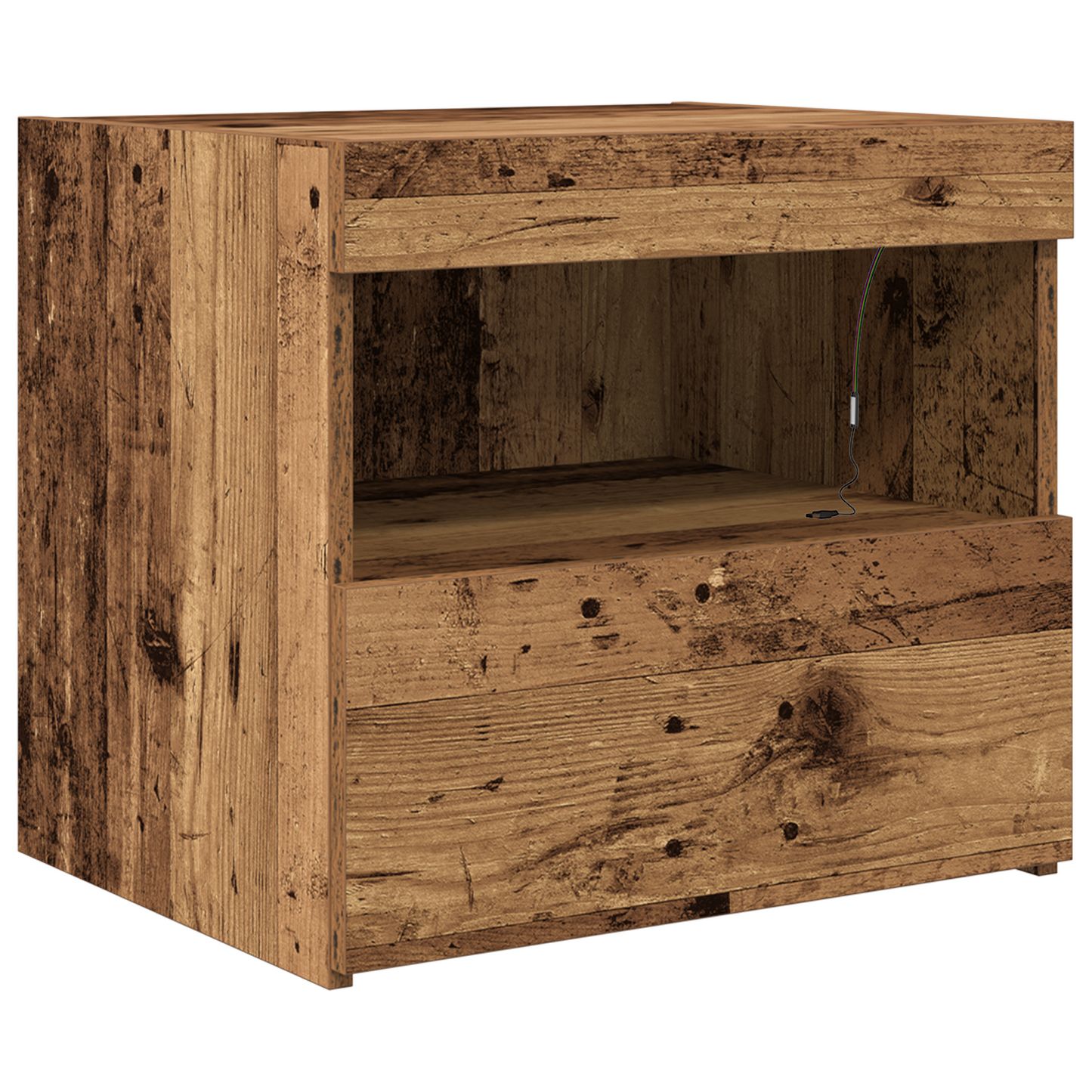 Sengebord Med Led-Lys Gamle Træ 50X40X45 Cm