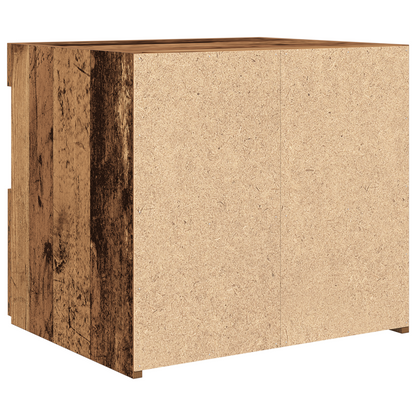 Sengebord Med Led-Lys Gamle Træ 50X40X45 Cm