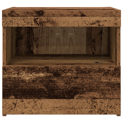 Sengebord Med Led-Lys Gamle Træ 50X40X45 Cm