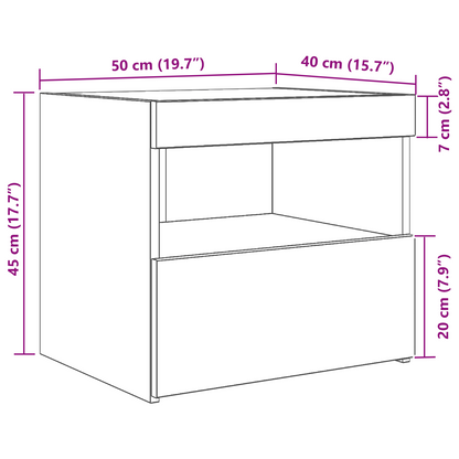 Sengebord Med Led-Lys Gamle Træ 50X40X45 Cm