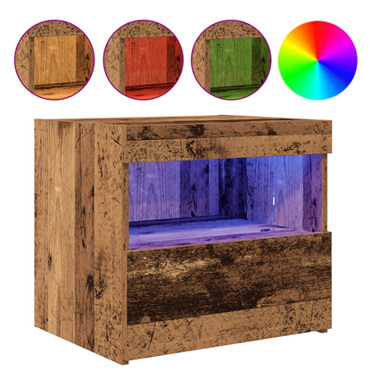 Sengebord Med Led-Lys Gamle Træ 50X40X45 Cm