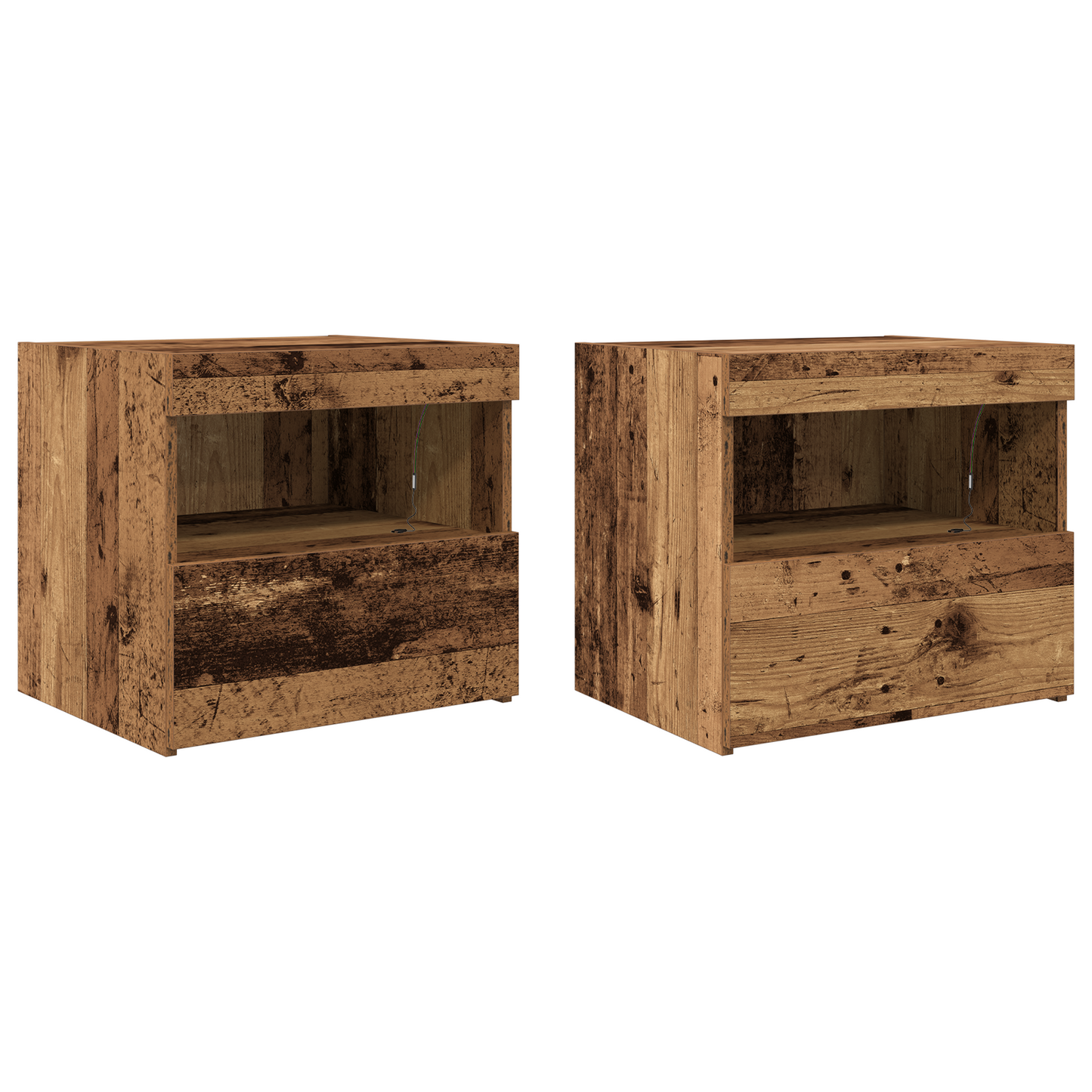 Sengeborde Med Led-Lys 2 Stk Gamle Træ 50X40X45 Cm