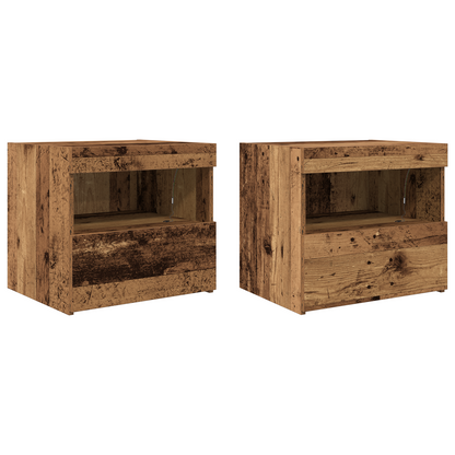 Sengeborde Med Led-Lys 2 Stk Gamle Træ 50X40X45 Cm