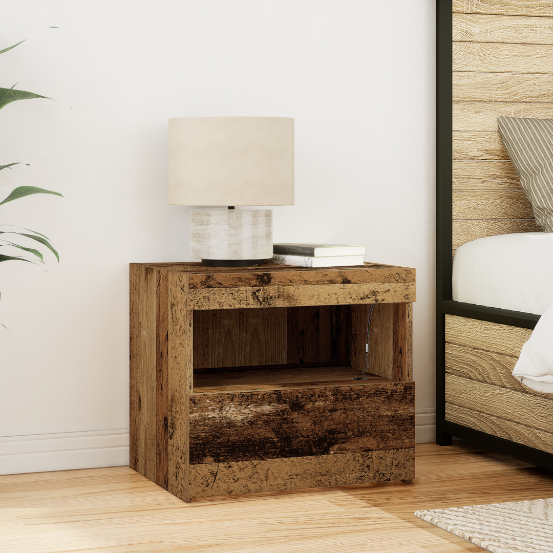 Sengeborde Med Led-Lys 2 Stk Gamle Træ 50X40X45 Cm