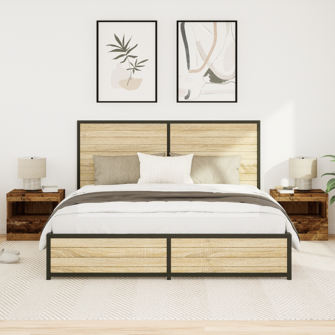 Sengeborde Med Led-Lys 2 Stk Gamle Træ 50X40X45 Cm