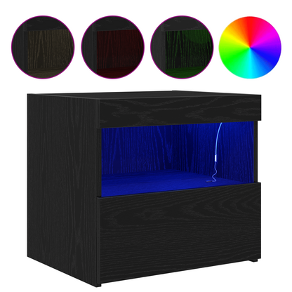 Sengebord Med Led-Lys Sort Eg 50X40X45 Cm