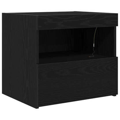 Sengebord Med Led-Lys Sort Eg 50X40X45 Cm