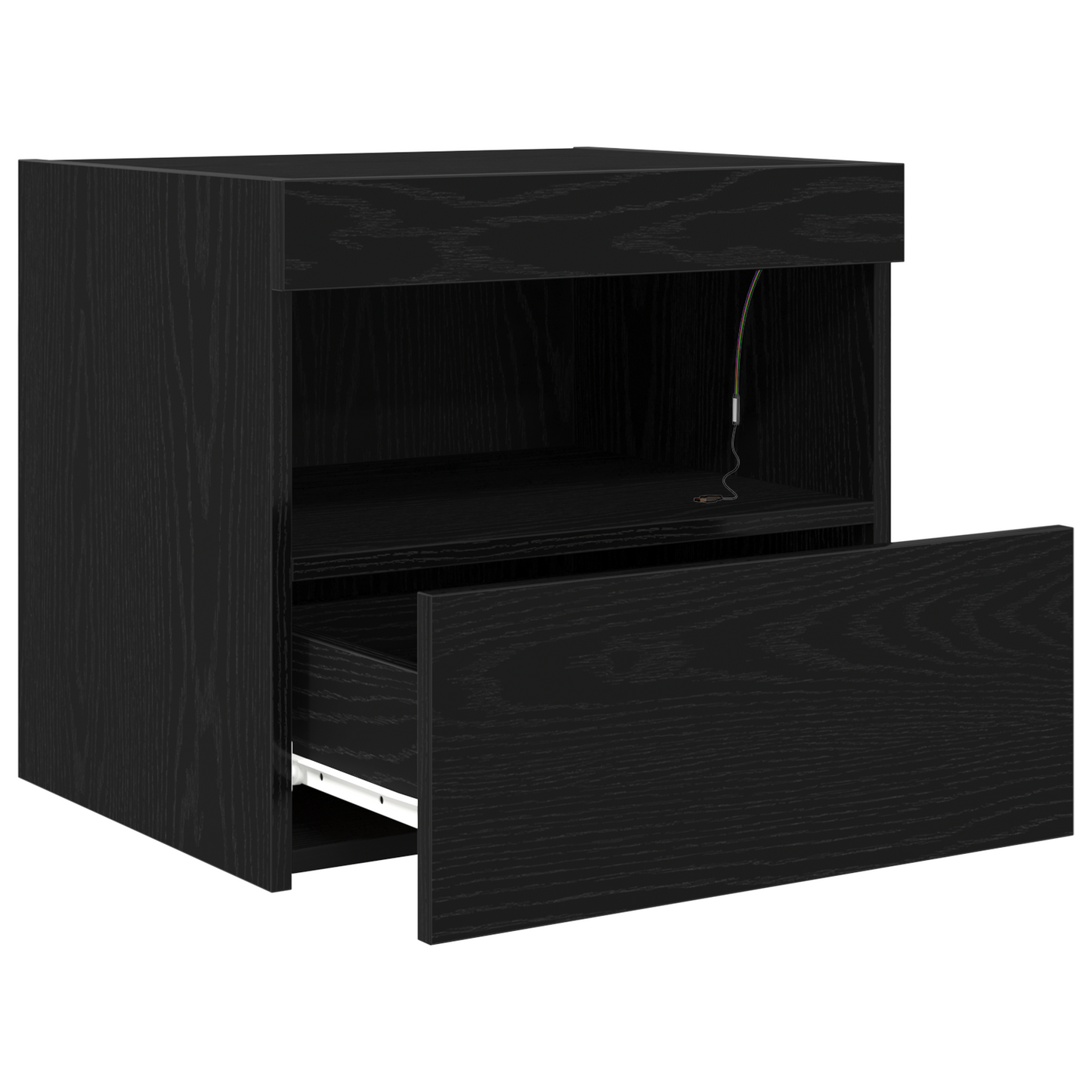 Sengebord Med Led-Lys Sort Eg 50X40X45 Cm