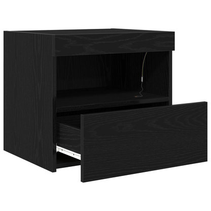 Sengebord Med Led-Lys Sort Eg 50X40X45 Cm
