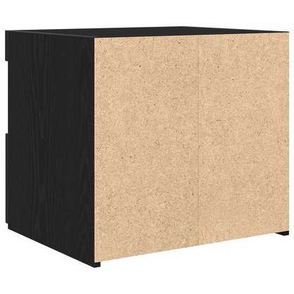 Sengebord Med Led-Lys Sort Eg 50X40X45 Cm